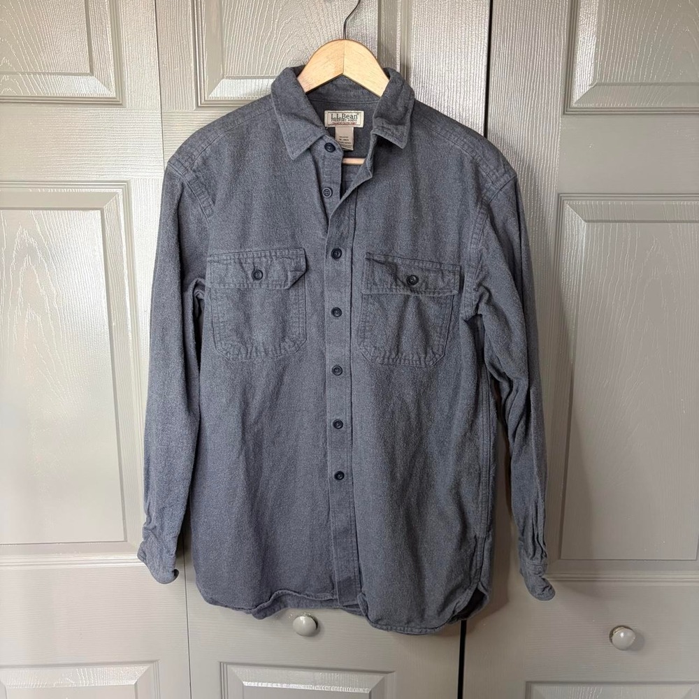 LL Bean Chamois Cloth Shirt Mens Medium Grey Long Sleeve Button Up 187923